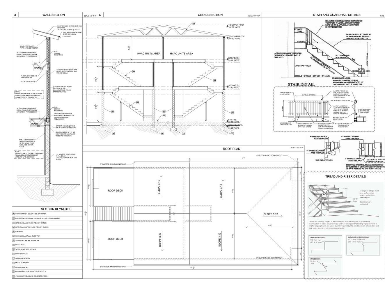 Fourplex - section and roof plan