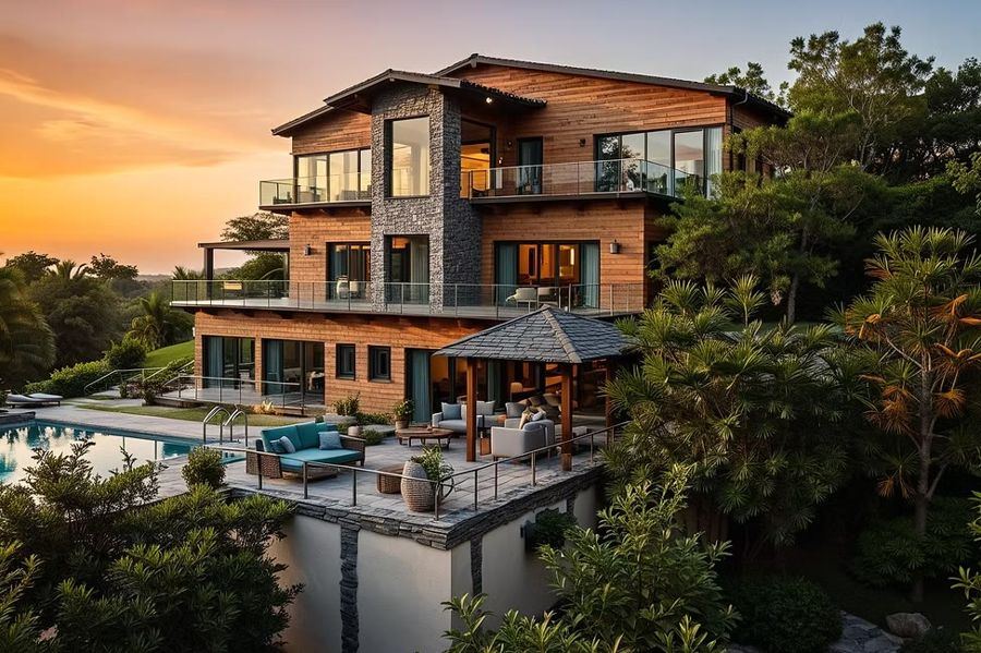 Hillside residence - sunset exterior