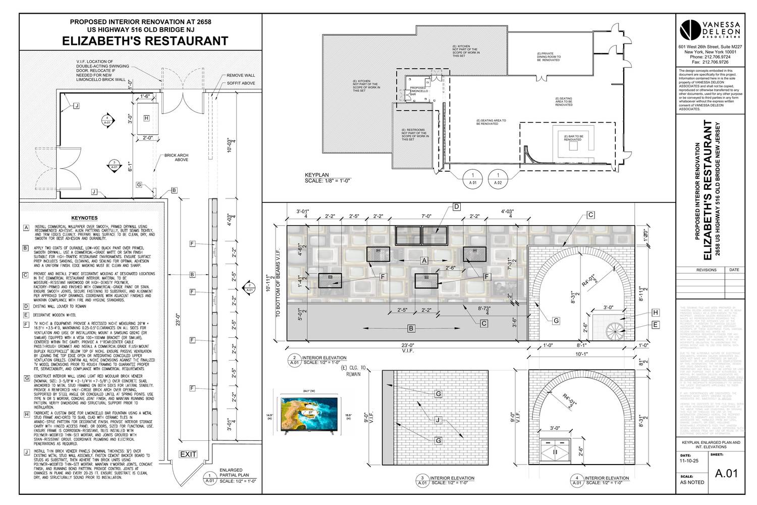 Restaurant renovation — enlarged plan & elevations